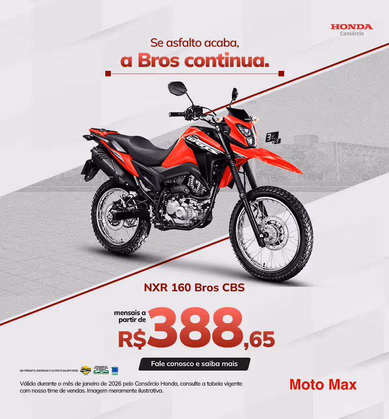 Banner Janeiro 2026 Moto Max Consórcio NXR Bros 160 CBS